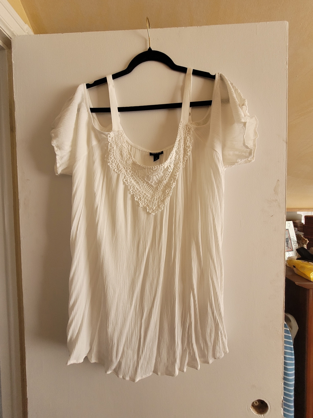 Torrid White Crochet-Trim Cold Shoulder Crepe Blouse